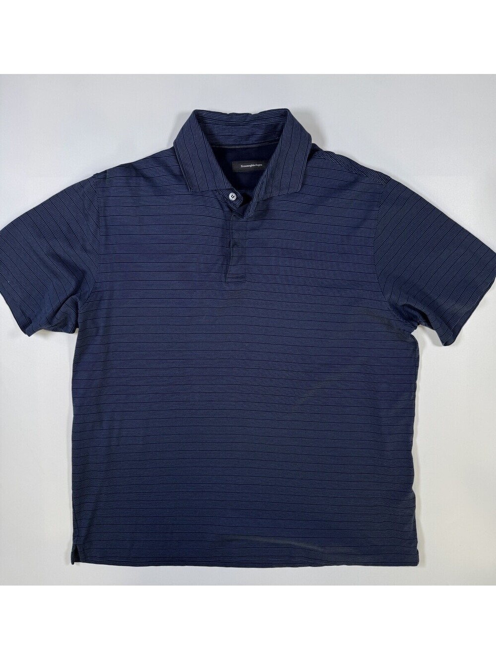 Ermenegildo Zegna Mens Medium Polo Shirt Blue Striped 100% Cotton Luxury